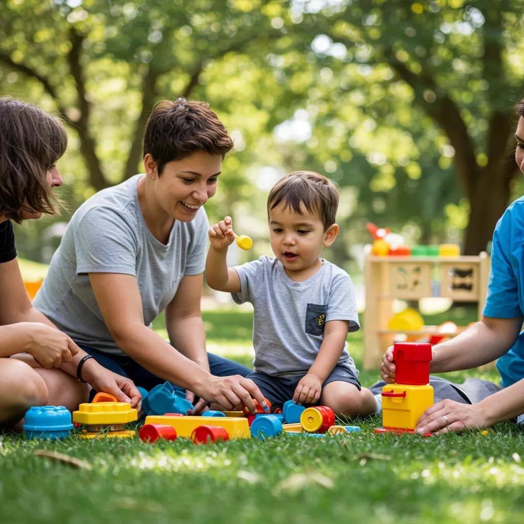 Child learning through play in a natural environment with a parent or therapist