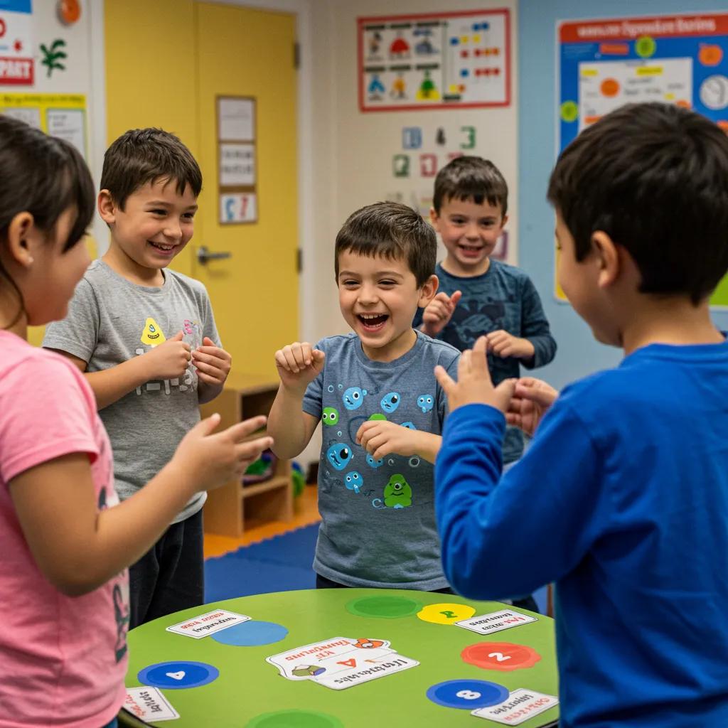 Children engaging in social skills training through role-playing activities