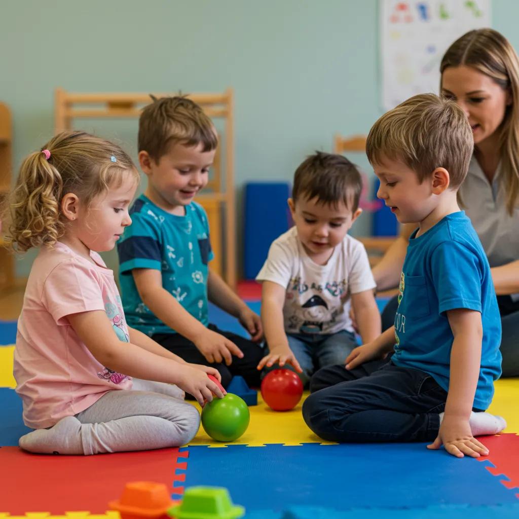 Children participating in structured play to enhance social skills through early ABA therapy